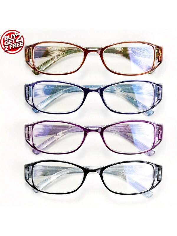 4Pcs Stylish Elegant Reading Glasses For Women/Men,Anti Blue Light Women's Glasses,Office Presbyopic Readers,Fashion Multicolor Rectangular/Geometric Frame Magnifying Glasses,Unique Patterned Temples,Gifts For Women