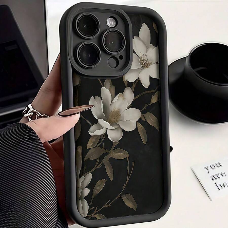 1pc Flower Pattern Phone Case With Precise Cutouts To Protect Camera, Shock-Absorbing Design Compatible With IphoneX XS/ 11 Pro Max/12 Pro Max/13 Pro Max/14 Pro Max/15 Pro Max/16 Plus/16 Pro Max,,Phone Cover Protective, The Best Birthday Gift For Your Friends And Family, Suitable For Both Men And Women - 黑色 - 查看 1