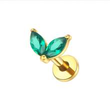SWANJO 1 Peça Brinco de Cartilagem de Orelha Feminino com Pedra Cúbica de Zircônia Branca de Titânio Verde em Formato de Marquise Dupla, Rosca Interna