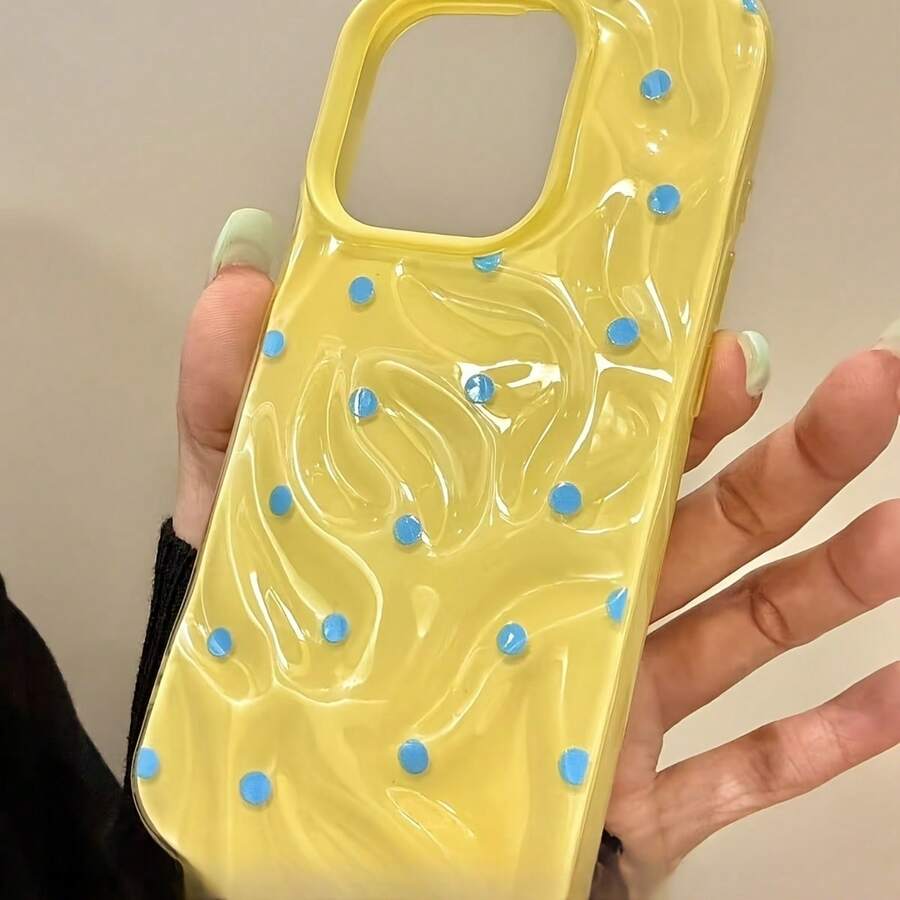 Funda para teléfono rosa con lunares, acabado brillante con patrón de meteorito arrugado, resistente a caídas, compatible con phone 16 Pro, 15, 14 Plus, 13, 12 y 11. Ideal para Año Nuevo, Pascua, Halloween, amigos y familia. - Amarillo - Ver 1
