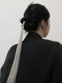 长流苏链条发饰，流行款式，金属环镀银，适合女性和女孩DIY佩戴，个性吸睛，派对/聚会/狂欢节/婚礼/准新娘等场合。