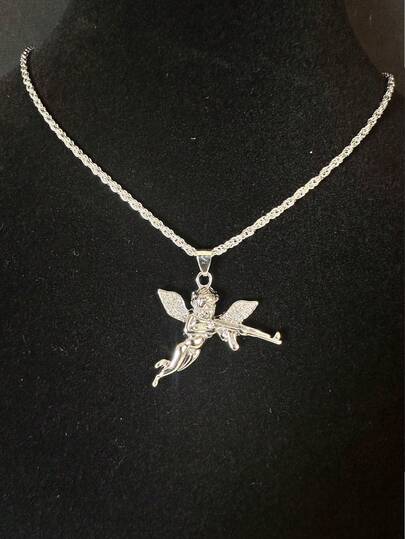 1pc Unique Fashion Simple Hiphop Punk Angel Gun Revenge Angel Chain Necklace For Men & Couples, Suitable As Jewelry Gift And For Parties