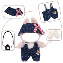 Latzhosen-Set mit Haarzubehör, Umhängetasche, Schuhe (ohne Plüschpuppe, nur Kleidung und Accessoires)