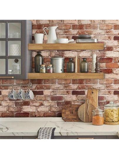 Roll Of 3D Brick Pattern Self Adhesive Wallpaper|PVC Material|Easy To Peel Off Paste, Removable|Modern Home ation, Bedrooms Living Rooms|Realistic Rood Bruin Texture Wand Stickers| Furniture Renovation, Easy Upgrade Furnishing|Brick |Textured Bed Room Wallpaper Paper Kitchen view 2