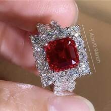 奢华优雅戒指镶嵌闪亮锆石 - 永恒周年纪念和订婚珠宝 - 婚礼订婚派对节日珠宝配饰 - 紅色 - 查看 5