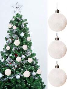 4/1 件圣诞雪花闪闪发光粉球圣诞树悬挂雪花装饰球圣诞派对背景装饰闪闪发光粉球白色闪闪发光雪球装饰适用于圣诞节和家居装饰 - 彩色 - 查看 2