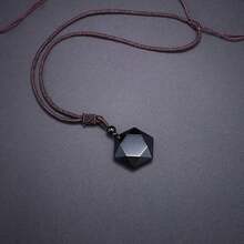 1 chiếc vòng cổ đá Obsidian đen, mặt dây chuyền hình ngôi sao David lục giác bằng đá Obsidian đen tự nhiên, thiết kế dành cho cả nam và nữ, dây bện có thể điều chỉnh. - vòng cổ - Xem 7