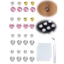 Y2K Fake Belly Ring Stick On Fake Belly Piercing Jewelry Cute Pink Belly Button Rings Heart CZ Stainless Steel Fake Belly Button Ring Fake Earrings Non Piercing Stick On Jewelry