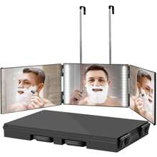 360° 旋转三向三折镜 - 高度可调、可折叠、无需电源、壁挂式，带挂钩，方便剪发和化妆，抛光塑料框架，卡通主题，玻璃表面，化妆，便宜，房间装饰，梳妆台，旅行，卧室，化妆配件，镜子，梳妆镜