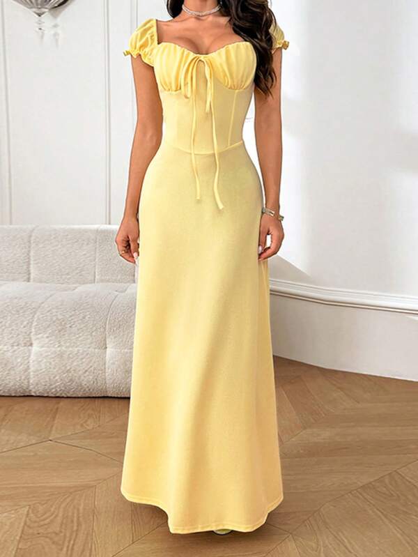 WOWDARK Damen Herbst Kontrast-Panel Kleid mit Kurzarm