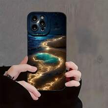 Funda para teléfono Teléfono TPU con escena nocturna de playa luminosa especial - Protector con revestimiento mate de ojos negros, adecuado para phone16, 16Plus, 16Pro, 16Promax, 15, 15Plus, 15Pro, 15Promax, 14, 14Plus, 14Pro, 14Promax, 13, 13Pro, 13Promax, 12, 12Pro, 12Promax, 11, 11, 11Pro,, 8, X, XS Nuevo teléfono de silicona con todo incluido - Negro - Ver 1