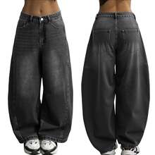 Women's Hip Hop Baggy Jeans Wide Leg Mid-Low Waist Jeans Loose Boyfriends Jeans 90s Vintage Denim Pants - 黑色 - 查看 1