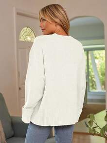 Women's Oversized Sweaters Fuzzy Chunky Warm Pullover Sweater - 白色 - 查看 4