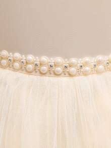 Young Girls' Sleeveless Mesh & Satin Bow Back Elegant Luxurious Party Dress, Suitable For Attending Banquets, Flower Girl Weddings, Does Not Include Headband - 香檳色 - 查看 7