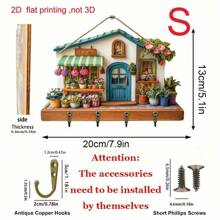 2D flach, 1 Stück, bunte Holz Blumen Stadt Multifunktions Schlüsselhalter Rack (30 cm x 23 cm), (20 cm x 13 cm) zwei Größen, mit 4 Metallhaken - 2D Flachdruck, Wanddekoration, Eingangsbereich Dekoration, Raumdekoration, Villa Dekoration, Ganzjährige Heimdekoration Küchendekoration