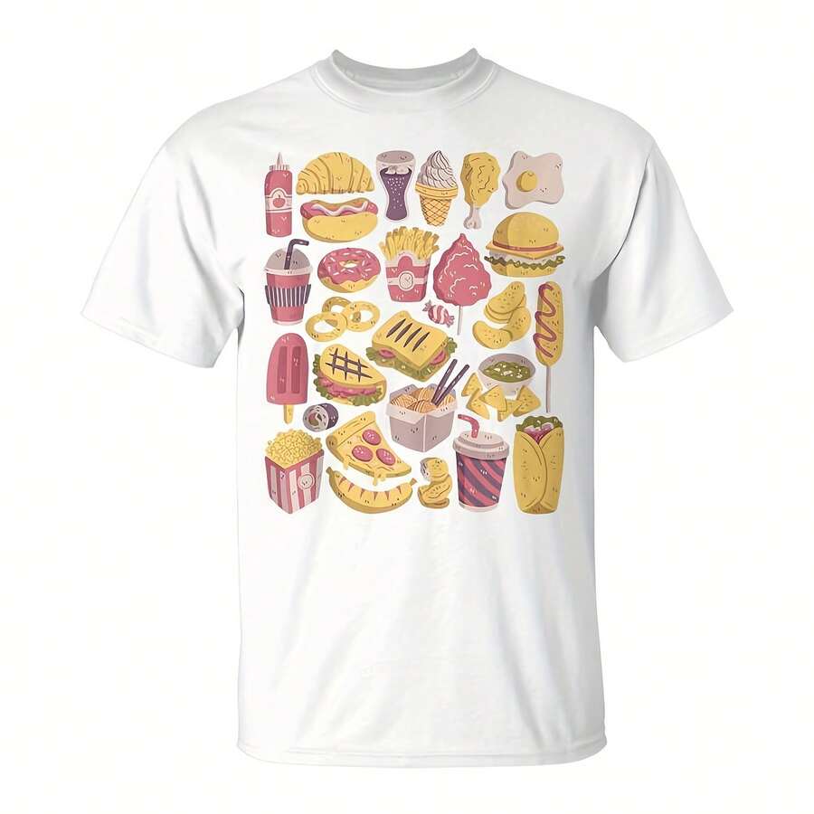 Fast Food Doodles Junkfood Snacks Unhealthy Delicious Tank Top T-Shirt25391220g Slub Cotton T-Shirt, Natural And Breathable With Unique Texture, Comfortable To Wear. Designed For Who Aren't Related By Blood, But Are More Like Family. The Design Is A Simple Star Map, With Dotted Lines Connecting Several Stars Representing Into A Unique Constellation, And The Simple Text"Chosen Family" Below. It's A Gift That N Be Excged On"Hip Annrsary" Or New Year's Day, And It Announces A Modern Cial Connection Family Is Our Choice, And This Hip, Like The Stars, Shines Forever, Is Our Common Spiritual Home. - 白色6 - 查看 1