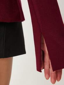 Solid Color Casual Front Button Ribbed Buttons - Burgundy - View 5