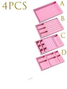 9/1 件粉色天鹅绒首饰托盘，大容量珠宝收纳盒，带独立隔层，可堆叠珠宝展示架，可容纳耳环、项链、手镯、戒指、发夹、发带等。 - 彩色 - 查看 27