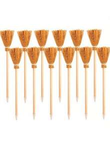 2/4/8pcs Witch Broom Pen - Halloween Magic School Supplies, Natural Brown Broom Pattern - Wooden Writing Pen. Wooden Pole Pencil Back To School Gift, Suitable For Beginners And Halloween Decoration Magic Wand Pencil Witch, Horror Themed Decoration Home Decor Room Decor