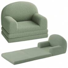 Huisuilinss Kids Couch,2-In-1 Convertible Sofa To Lounger,Mini Comfy Toddler Couch Fold Out With Cute Half-Moon Design,Foam Kids Chair With Soft Sherpa,Gift For Girls Boys - 綠色 - 查看 1
