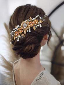 1件优雅花朵新娘发饰，手工水晶婚礼发梳，适合新娘和伴娘，情人节配饰