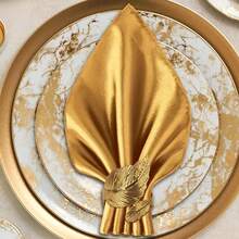 16pcs Gold Napkin Rings And 8pcs Satin Napkins Set, Smooth Fabric Napkins And Napkin Holders For Party, Personalized Napkins For Bridal Wedding, Banquet, Christmas (Red, 17" X 17") - Multicolor - View 18