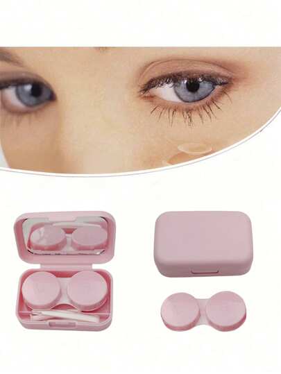 4 piezas/1 pieza Caja de lentes de contacto creativa y linda estilo Ins, Caja de lentes de belleza, Caja de compañía, Caja de cuidado, Caja de lentes de contacto de color macaron portátil y sencilla