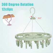 1pc Round Clothes Drying Rack, 12 Clips Plastic 360-Degree Windproof Hanging Lingerie & Socks Laundry Hanger, Multifunctional Clothing Organizer For Closet Organization