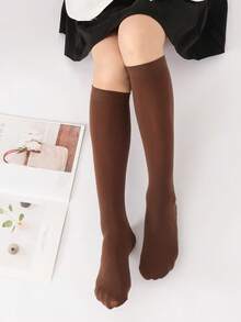 1/4/5 paia di calze a mezza gamba/polpaccio di colore unito per donna, con motivo a onde antiscivolo, in nero/marrone/bordeaux/beige, calze eleganti, stile Y2K, calze calde e confortevoli