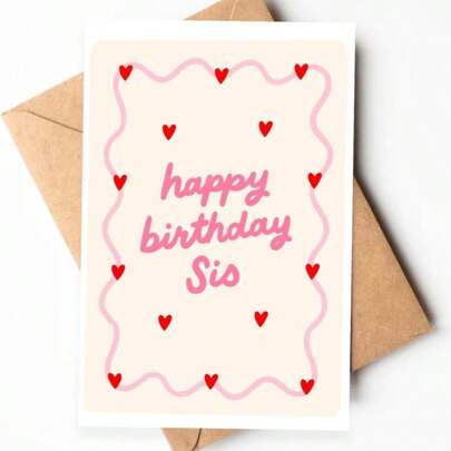 1pc Interesting Wavy Heart-Shaped Birthday Card "Happy Birthday Sister" Design, With Pink Letters And Red Hearts - Perfect Spring Birthday Gift, Suitable For Birthday, Get Well Soon, New Year Or Good Luck Wishes