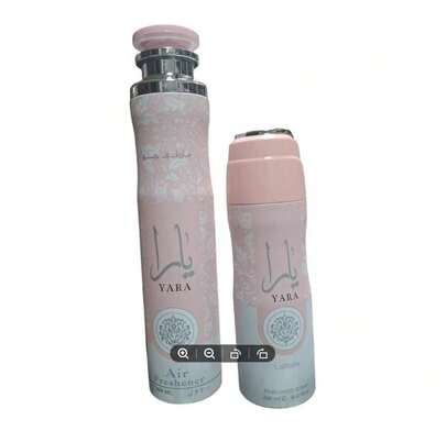  Pack de 2 unités désodorisant + déodorant Yara rose 500 ml Lattafa, Coffret déodorant floral et désodorisant arabe Yara rose NOUVEAU