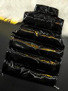 [Comodo e caldo] Gilet da uomo alla moda con imbottitura spessa e lucida - Giubbotto senza maniche con collo alto e zip, con tasche, adatto per autunno/inverno, in pile