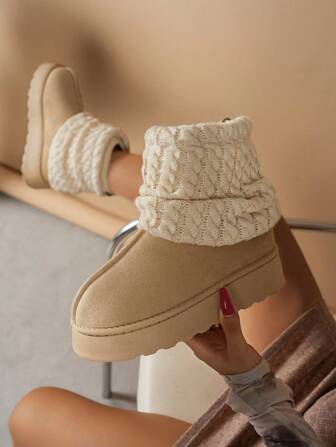 Fall/Winter Cute Warm Thick-Sole Comfortable Boots, Fashion Versatile Plush Lining Short Tube Personalized Slim Skid-Proof Knitted Sock Snow Boots,Fur Boots