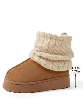 Höst/vinter söta varma, tjocka och bekväma stövlar, moderiktiga, mångsidiga plyschfoder, korta tubstövlar med personlig smal och halkfri stickning, snöstövlar med päls