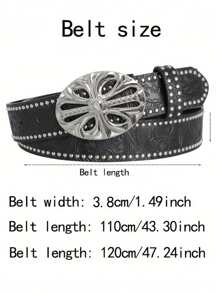 1 件经典女士压花腰带，西部牛仔腰带扣波西米亚风格腰带金属扣个性化时尚，男女通用街头时尚 Y2K 腰带，适合搭配牛仔裤，适合男士女士，是送给家人和朋友秋季、秋季、万圣节的理想礼物 - 黑色白K扣 - 查看 2