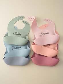 1pc Personalized Silicone Baby Bib, Adjustable Portable Infant Feeding Accessories - Multicolor - View 4