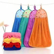 1pc Kitchen Hand Towel Hangable Hand Towel Coral Fleece Hanging Towel, Can Be Used All Year Round