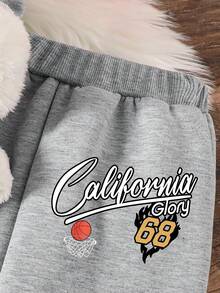 男童字母印花保暖连帽衫和运动裤套装 - 灰色 - 查看 6