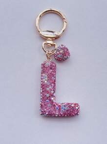 1 件粉色软陶瓷水钻镶嵌字母钥匙扣可爱个性吊坠女士包包配件汽车钥匙扣爱心装饰礼物送给妈妈和朋友情人节圣诞节万圣节配饰