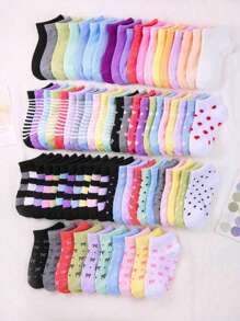 10/15/20 Pairs Kids Short Socks: Candy-Colored, Lace Bow, Heart Pattern, Striped, Soft, Comfortable, Casual, All-Match, Student Ankle Socks - Suitable For Daily Use, Random Mixed Colors, Back To School