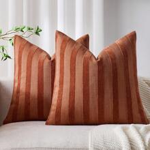 1 Stück/2 Stück ROST 3D gestreifte Kissenbezüge (Kissenfüllung nicht enthalten), moderne, modische, weiche Chenille und Kunstleinen-Mischung in zweifarbig gestreifter, bequemer Kissenhülle, geeignet für Sofa, Schlafzimmer, Dekoration, ganzjährig