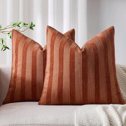 1 pieza/2 piezas Funda de cojín a rayas 3D RUST (sin incluir el relleno del cojín), moderna y elegante mezcla de chenilla suave y lino sintético con rayas de dos tonos, funda de cojín cómoda adecuada para sofá, dormitorio, decoración, todo el año