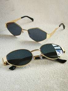 2 件/1 件女士时尚眼镜套装，复古椭圆形金属镜框，男女通用眼镜，适合日常通勤、摄影装饰和时尚之选