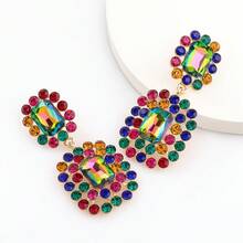 A Pair Of High-Quality Diamond Studded Earrings With Exaggerated Geometric Design, Luxurious Jewelry, Suitable For Birthdays Or Party Gatherings, Suitable For Women's Jewelry Gifts - 彩色的 - 查看 4