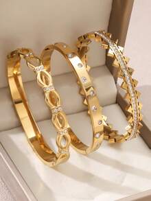 18K 镀金不锈钢可叠戴手链，链条和四叶草设计，时尚女士款式，适合休闲、派对、节日、生日、婚礼、情人节礼物、妈妈、母亲、母亲节、礼物 - 鑲鑽手鐲 - 查看 6