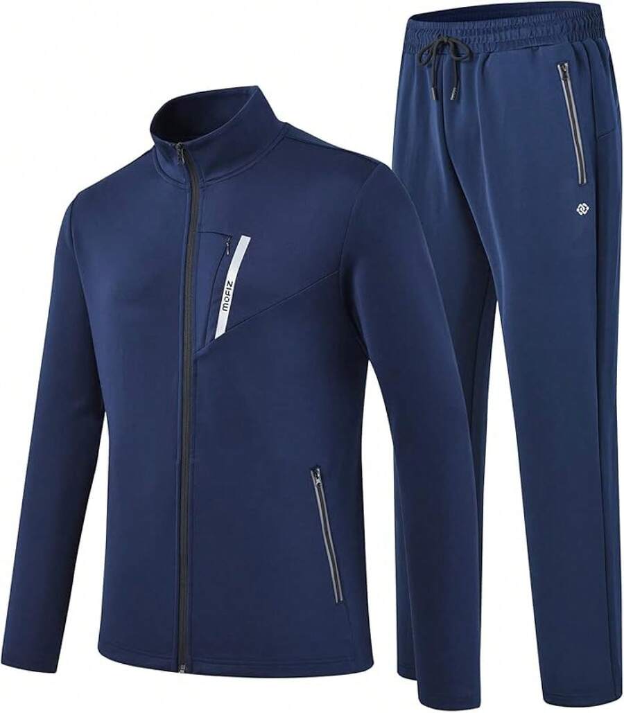 Men's Long Sleeve Casual Full Zip Running Sports 2-Piece Tracksuits Set Outfits - B-navy - View 1
