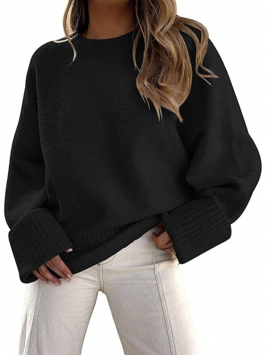 Women's Oversized Sweaters Fuzzy Chunky Warm Pullover Sweater - 黑色 - 查看 1