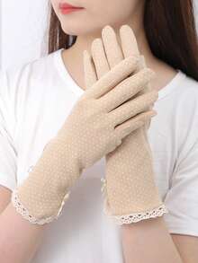 1双女士小圆点蕾丝防紫外线防滑驾驶手套，薄款触摸屏丝绸长手套秋季配饰 - 彩色 - 查看 2