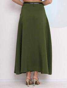 Women's Long Round Skirt Tailored Oxford Fashion Evangelical Casual Basic Winter High Waist Elegant - 軍綠色 - 查看 2