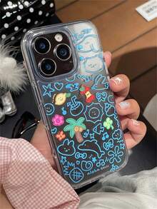 Ins Korean Cute Cartoon Graffiti Clear Phone Case Compatible With IPhone 16 15 14 13 11 12 Pro Max 16 15 14 Plus Summer Beach Style Creative Protective Cover Shell - Clear - View 2